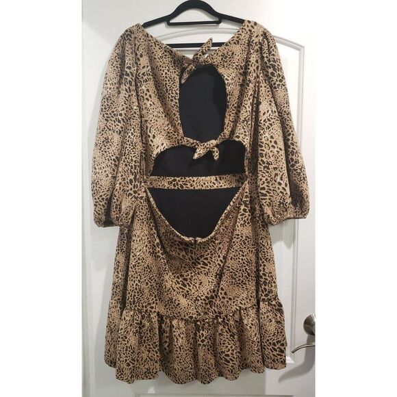 Anthropologie NWT Maeve Leopard Print Cutout Back Ties Mini Ruffle Dress 20W - Picture 6 of 9